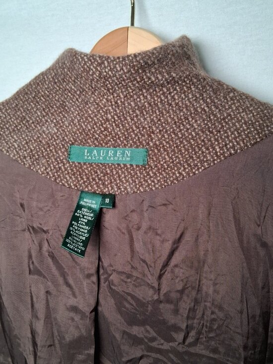 Lauren Ralph Lauren Tweed Blazer Jacket Women 10 Brown Wool Blend Short Classic - Picture 7 of 15